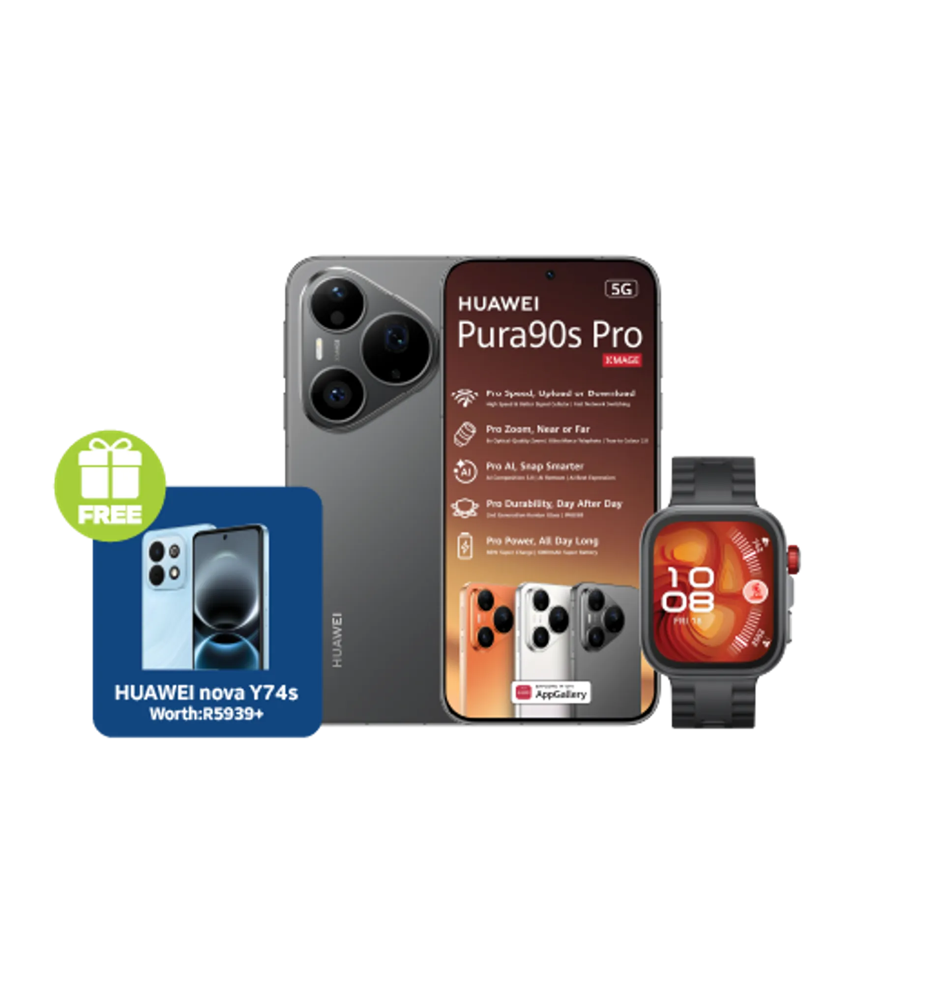 Huawei Pura 90s Pro Black plus Y74S Huawei Watch Fit4 Pro Black slide