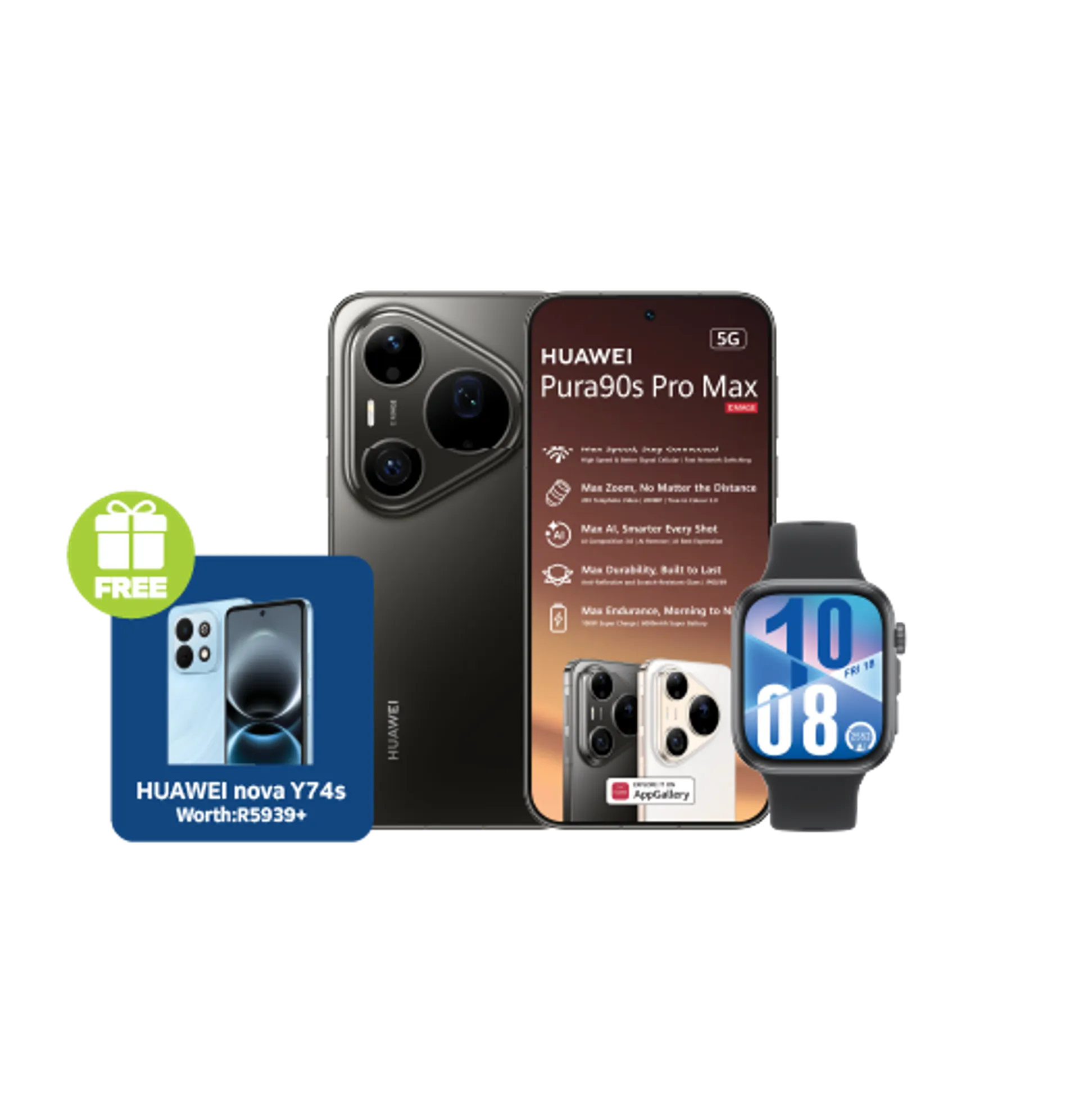 Huawei Pura 90s Pro Max Black plus Y74S Huawei Watch Fit4 Black slide