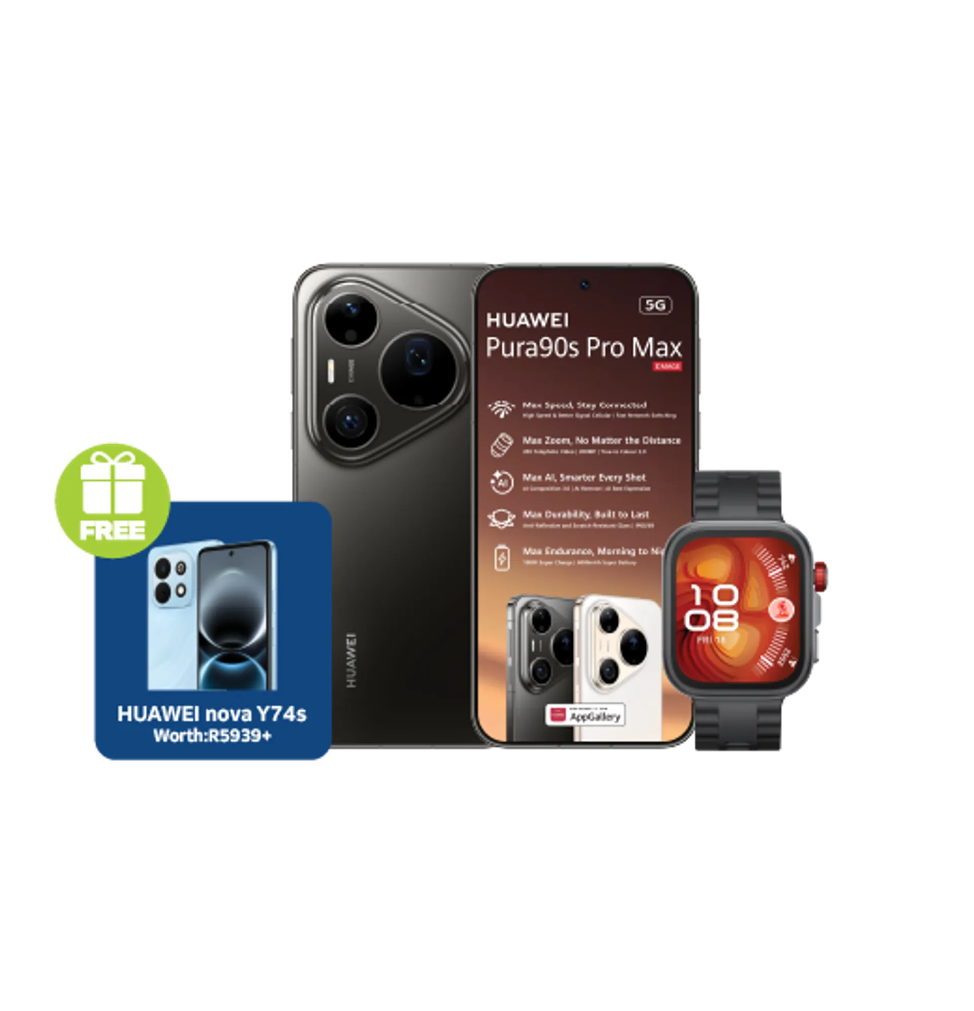 Huawei Pura 90s Pro Max Black plus Y74S Huawei Watch Fit4 Pro Black slide