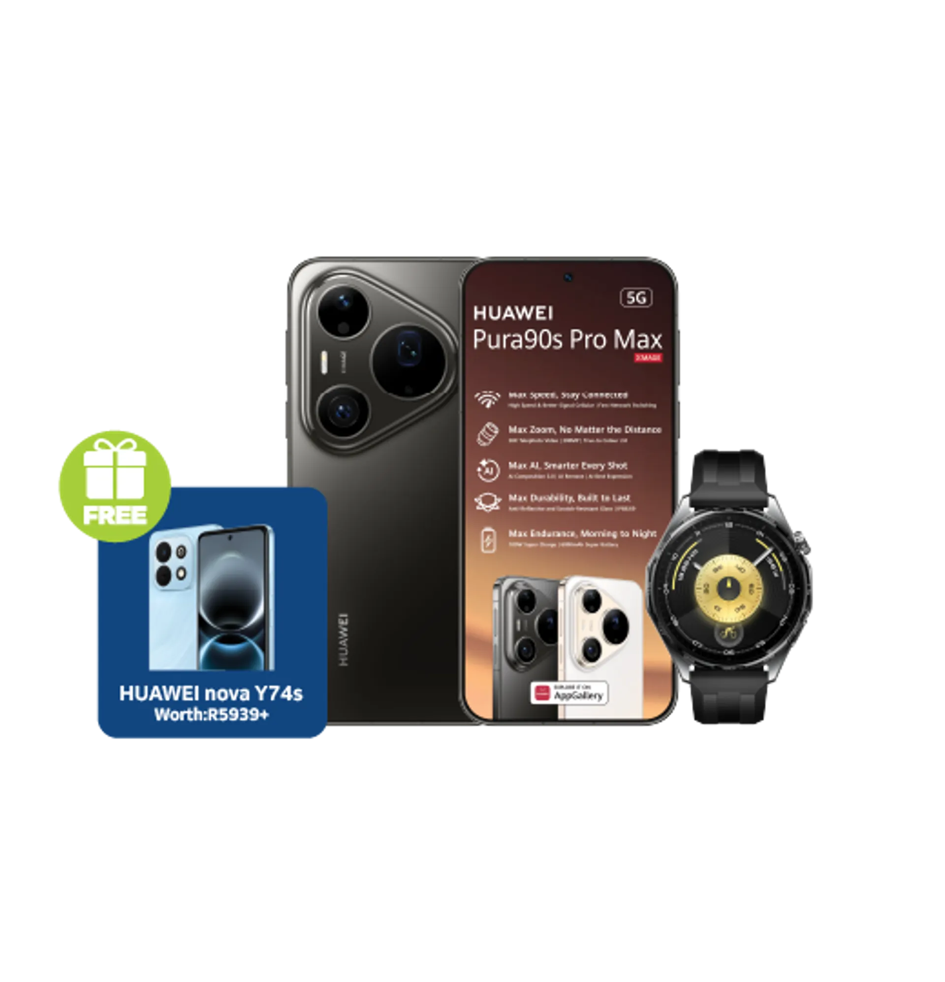 Huawei Pura 90s Pro Max Black plus Y74S Huawei Watch GT6 Black slide