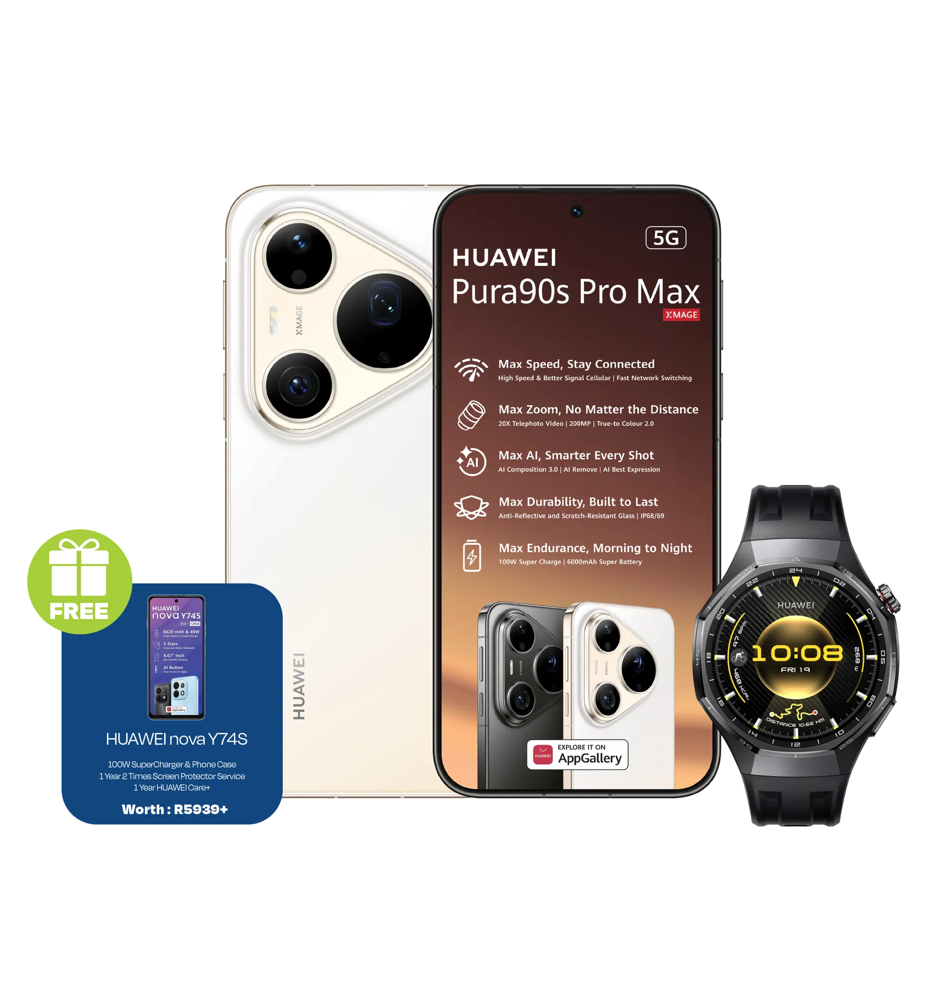 Huawei Pura 90s Pro Max Gold plus Y74S Huawei Watch GT6 Pro Black slide