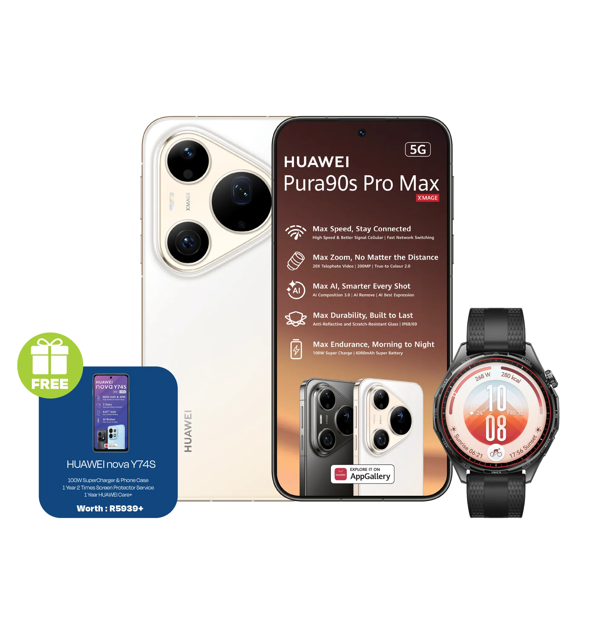 Huawei Pura 90s Pro Max Gold plus Y74S Huawei Watch GT7 Black slide