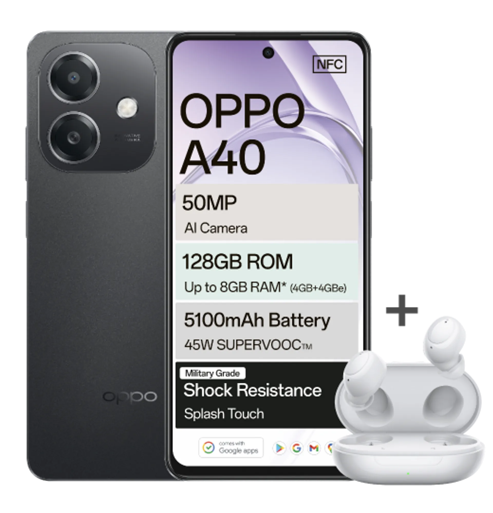 Oppo A40 Sparkle Black Plus Buds R1500 Accessory Voucher slide