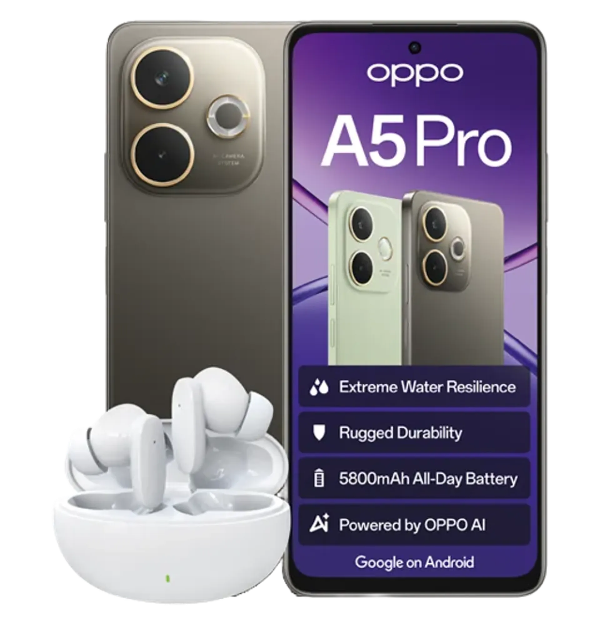 Oppo A5 Pro 4G Mocha Brown Plus Buds R500 Accessory Voucher slide