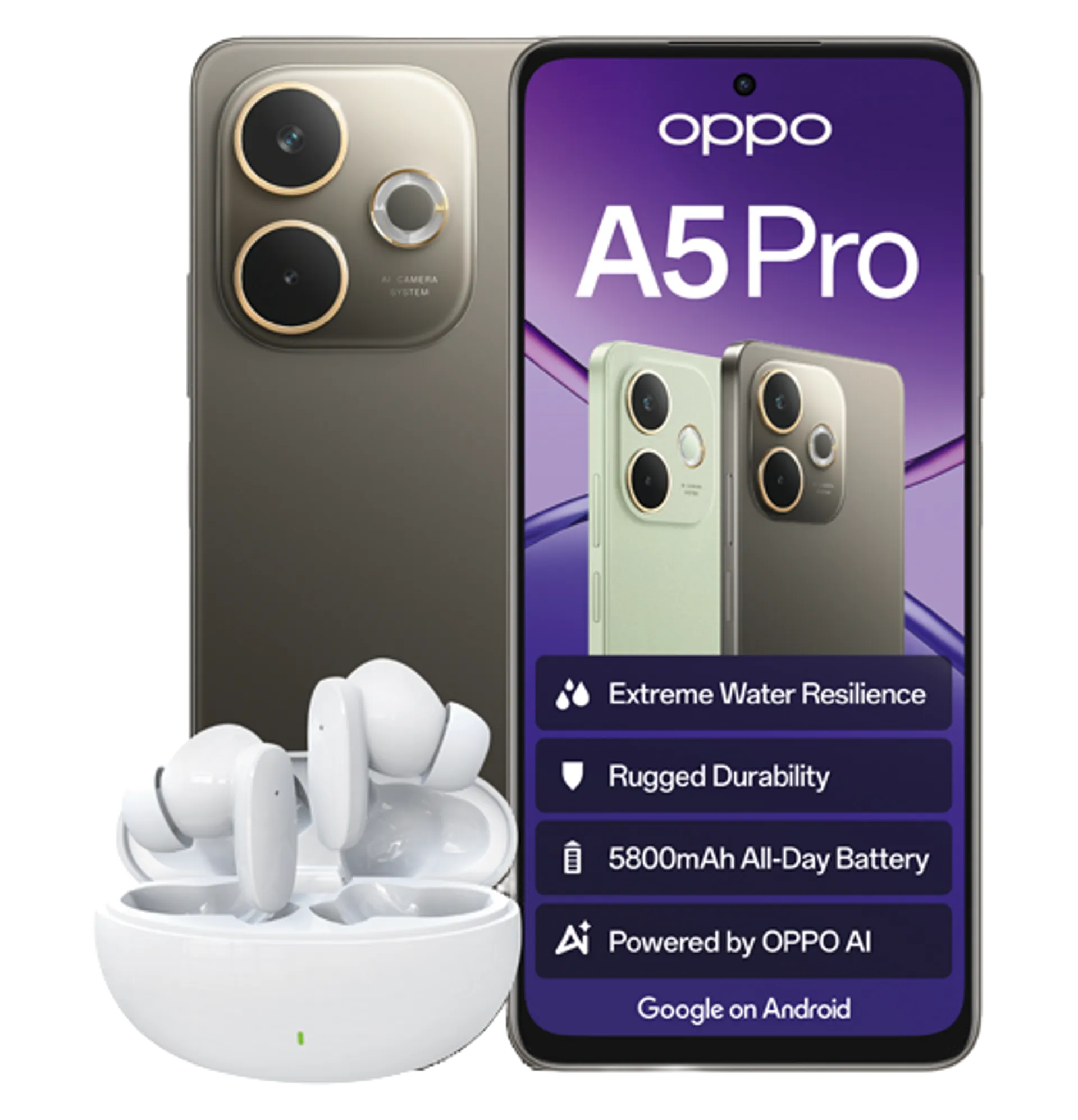 Oppo A5 Pro 4G Mocha Brown Plus Buds slide