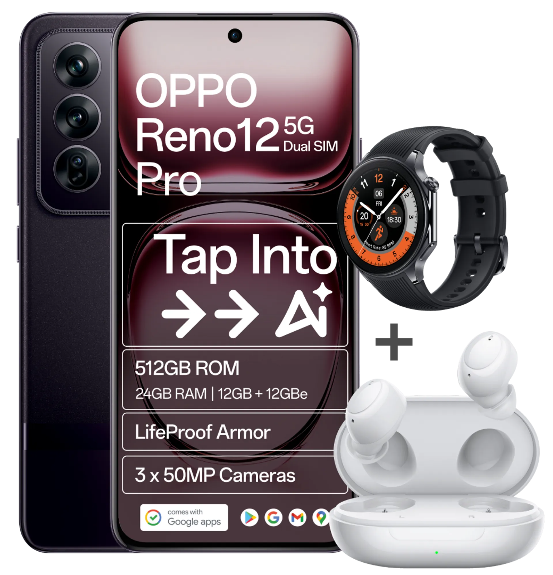 Oppo Reno 12 Pro Space Brown plus EncoBuds Oppo Watch X Black slide