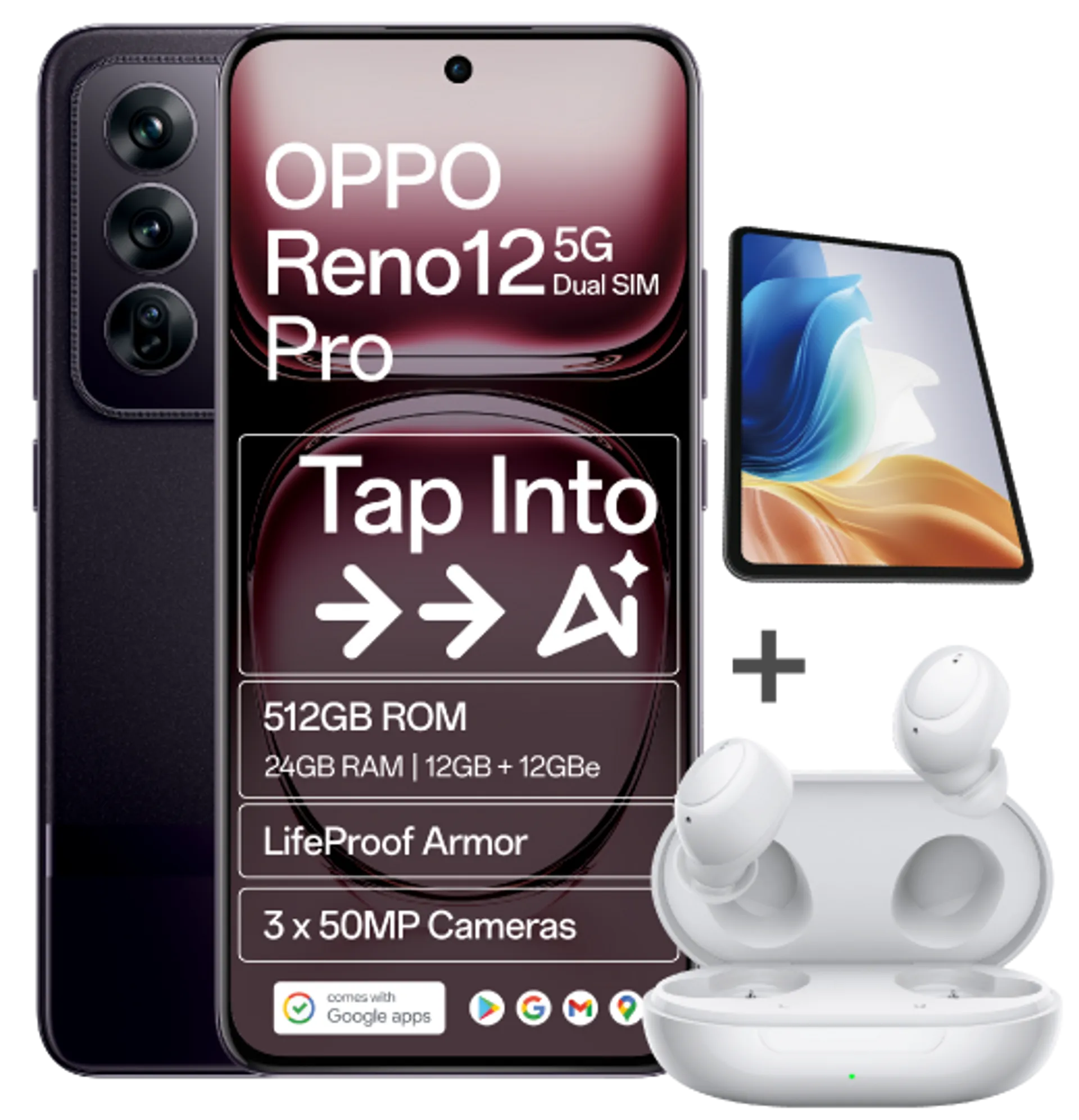 Oppo Reno 12 Pro and OPPO Pad Neo Space Brown Oppo Enco WL Earpods slide