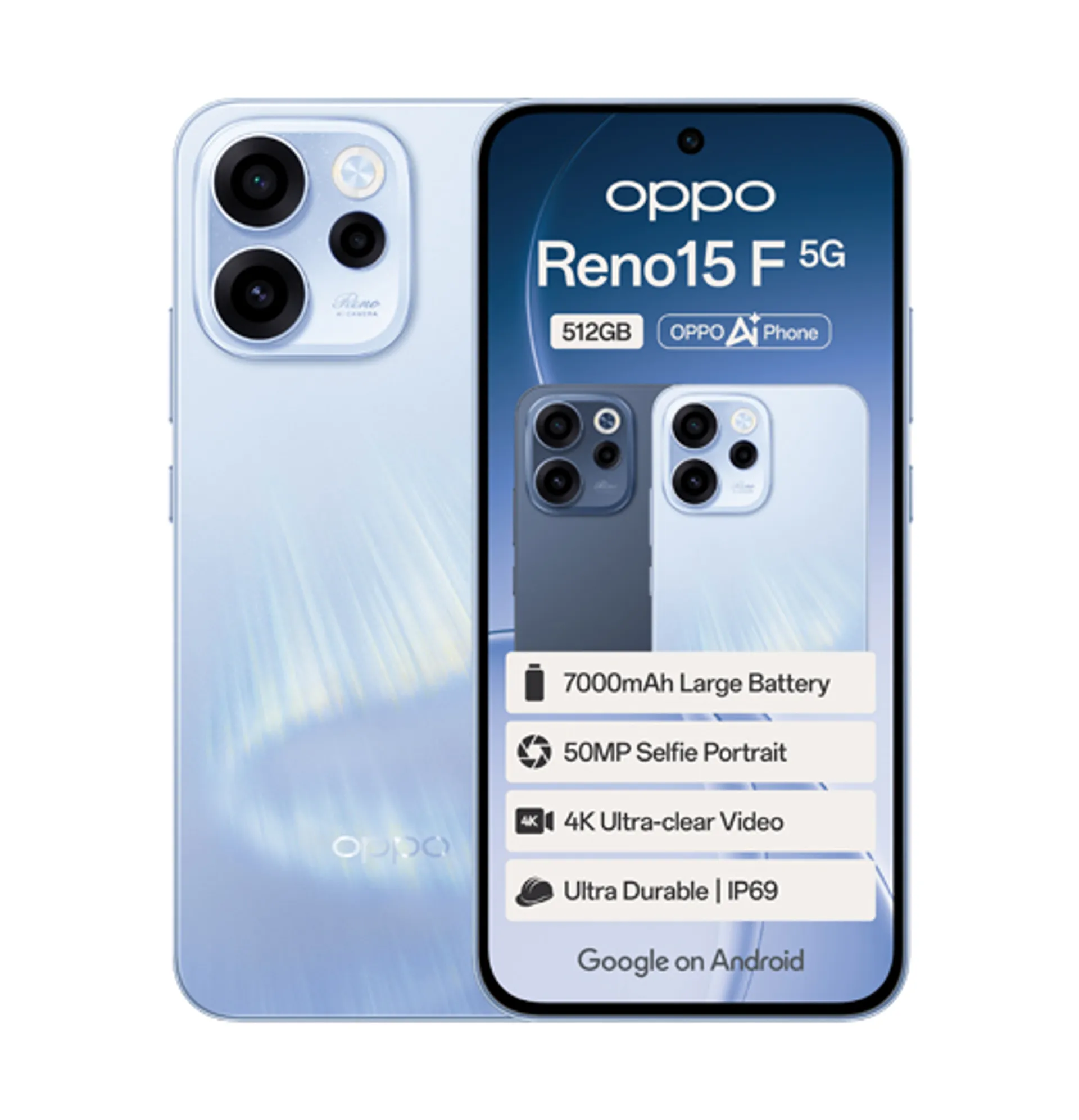 Oppo Reno 15 F Aurora Blue slide