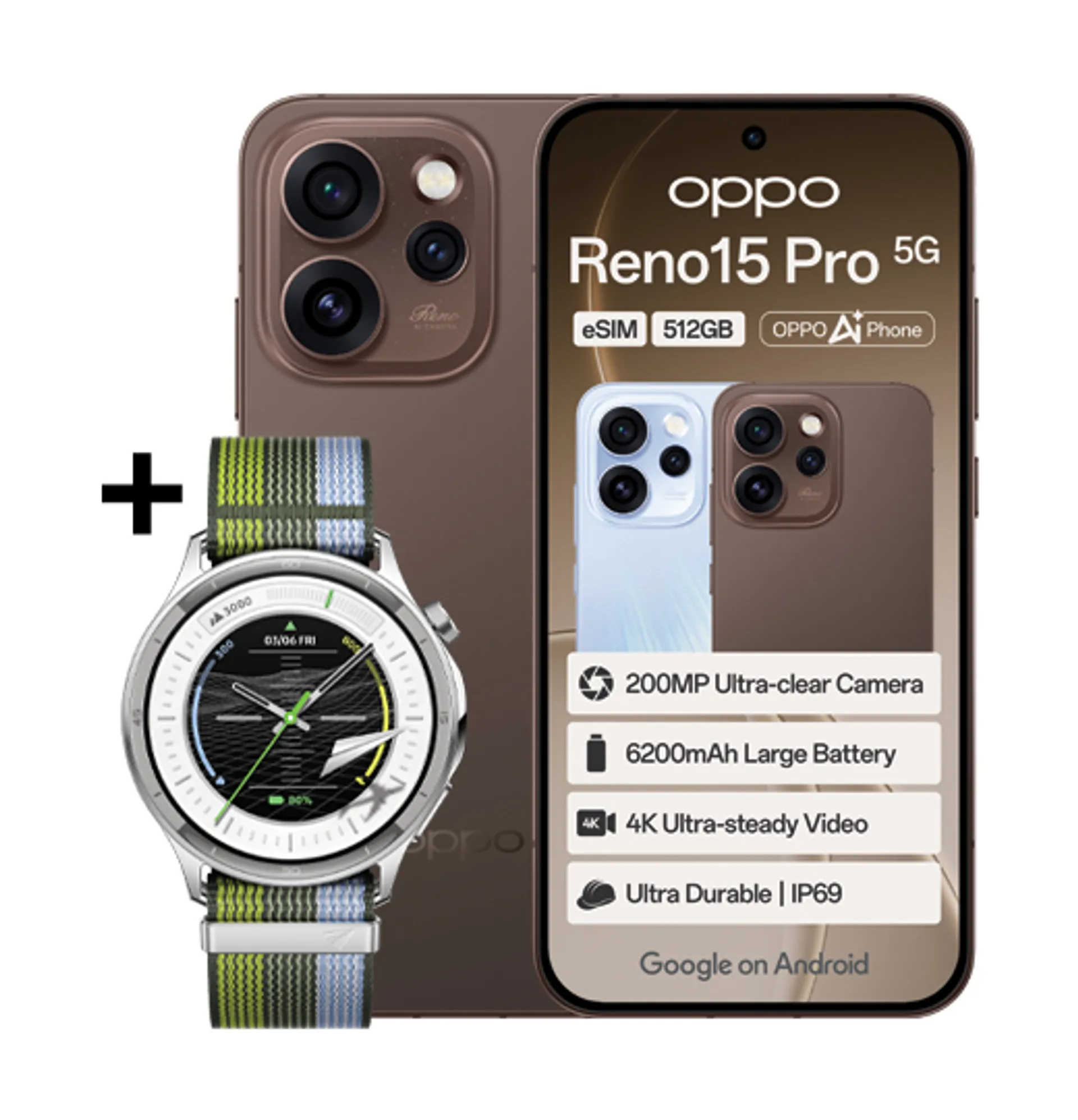 Oppo Reno 15 Pro Dusk Brown Oppo Watch S Silver slide