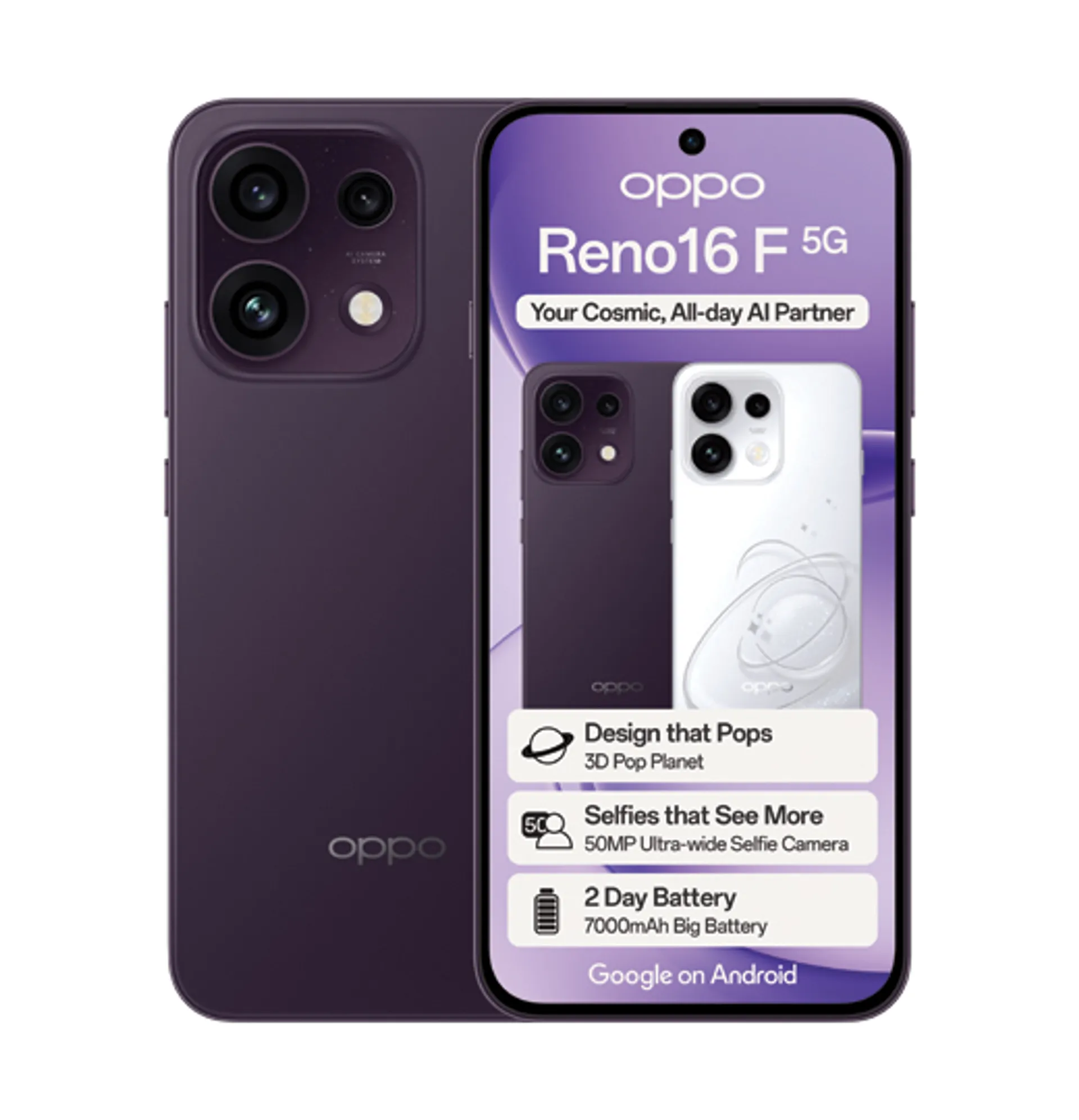 Oppo Reno 16 F Violat slide