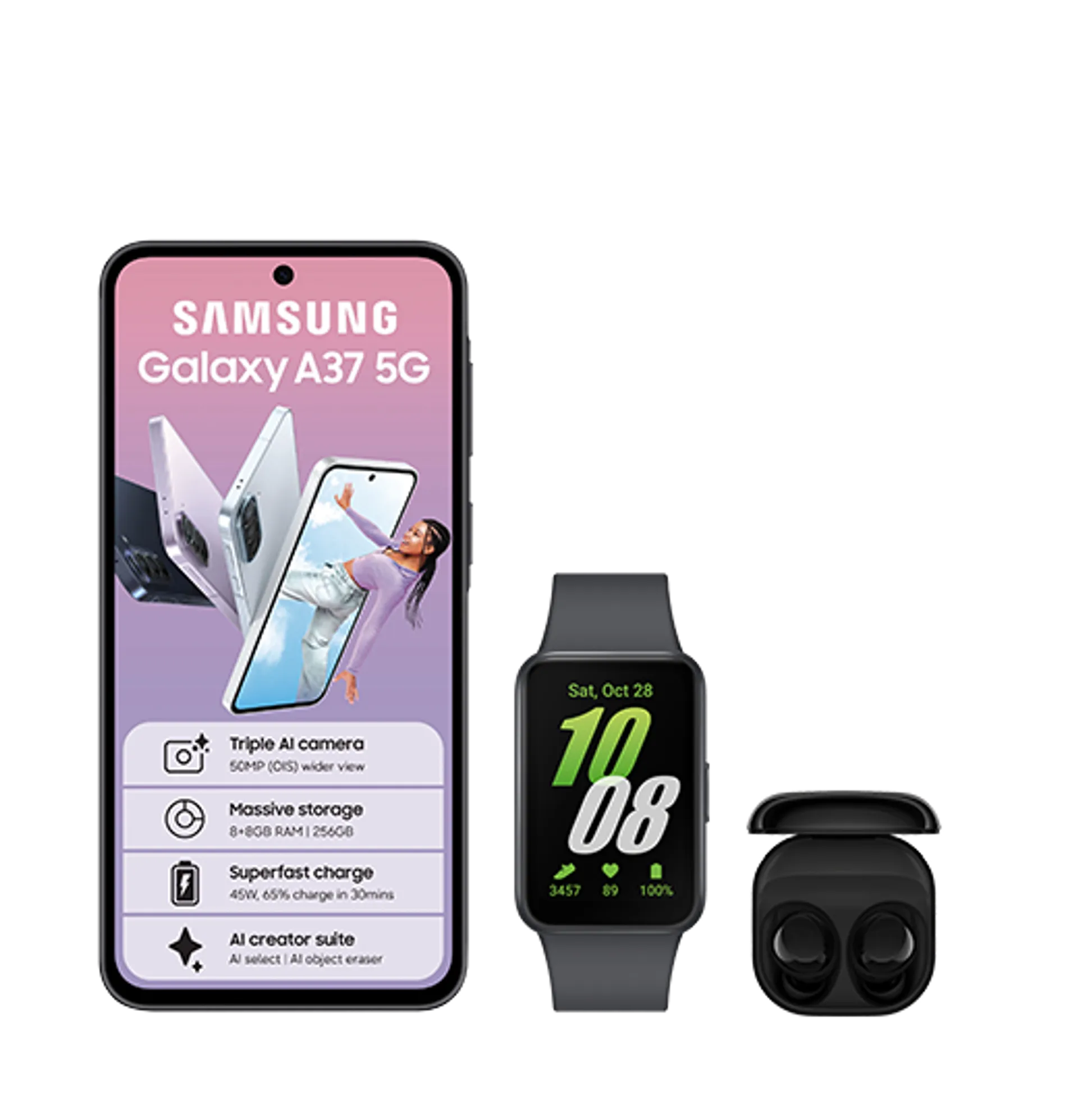 Samsung Galaxy A37 5G Green Samsung Galaxy Fit 3 and Buds Core bundle slide
