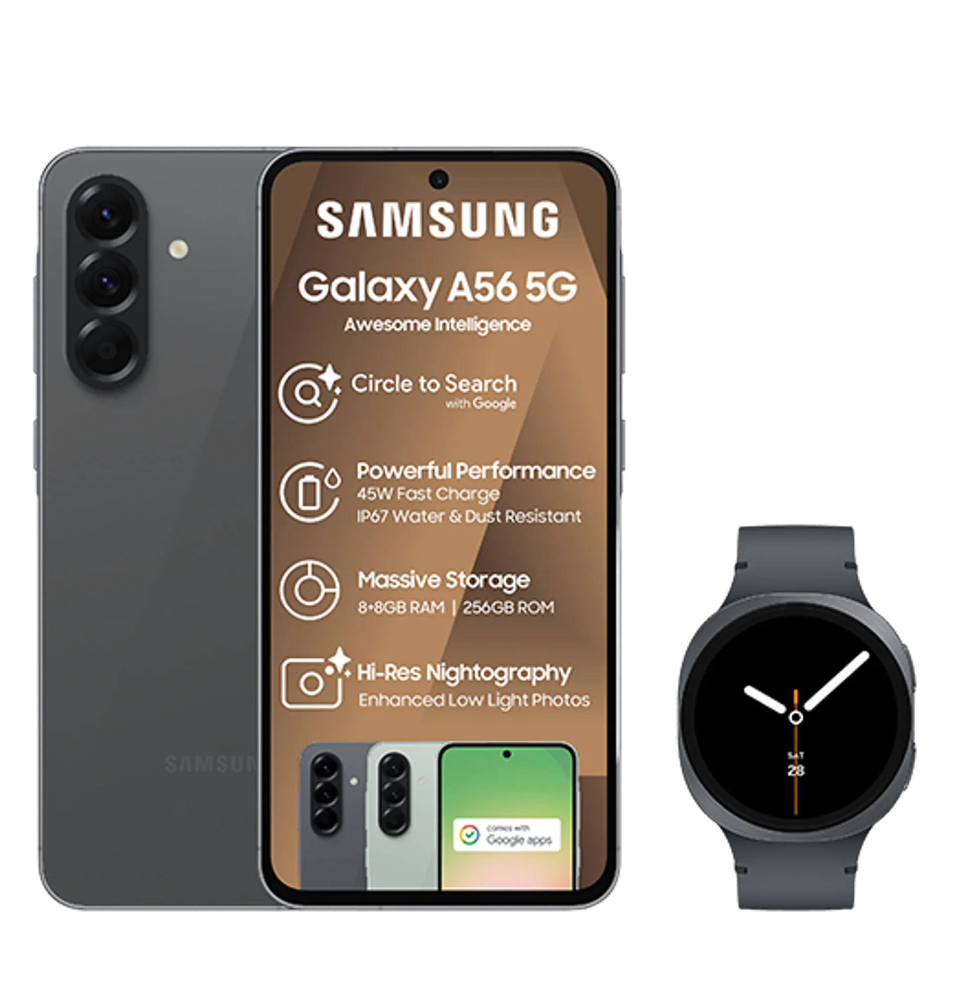 Samsung Galaxy A56 Awesome Black Samsung Galaxy Watch 8 40MM Dark Grey slide