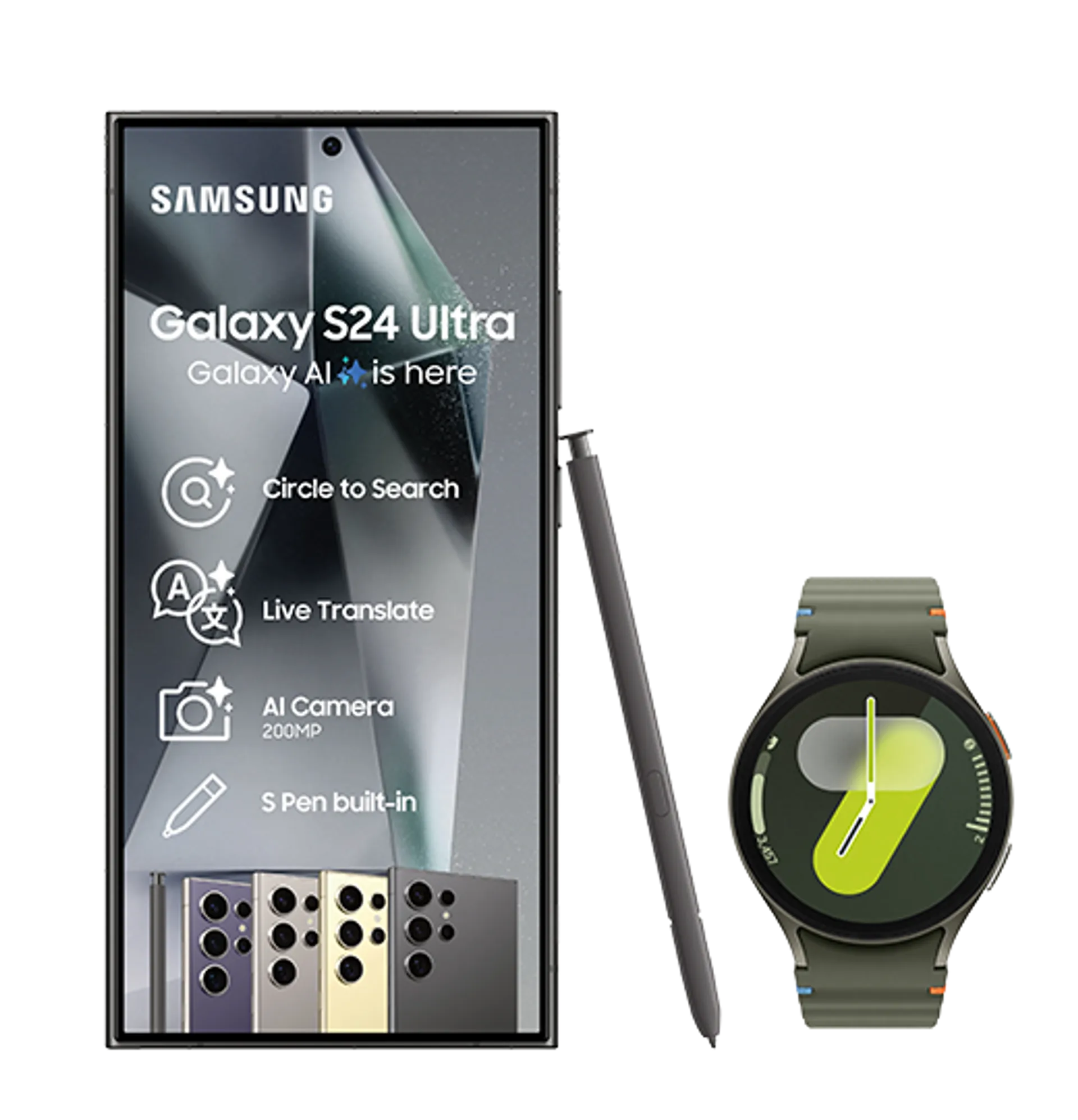 Samsung Galaxy S24 Ultra Titanium Black Samsung Galaxy Watch 7 40MM Green slide