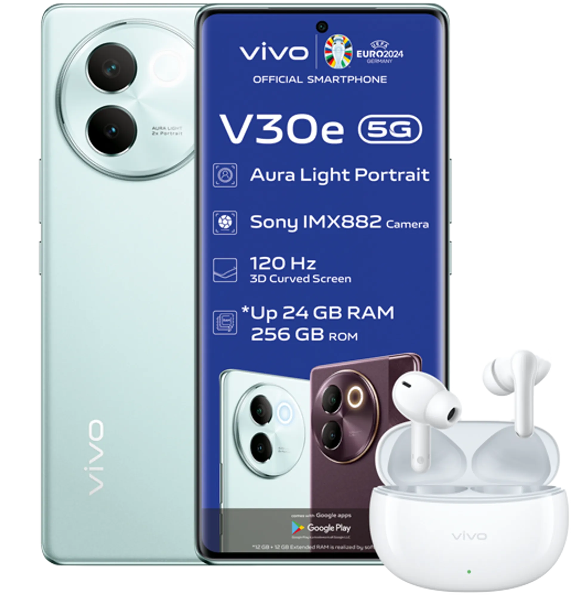 Vivo V30e Sunny Green Plus Vivo 3e Buds slide
